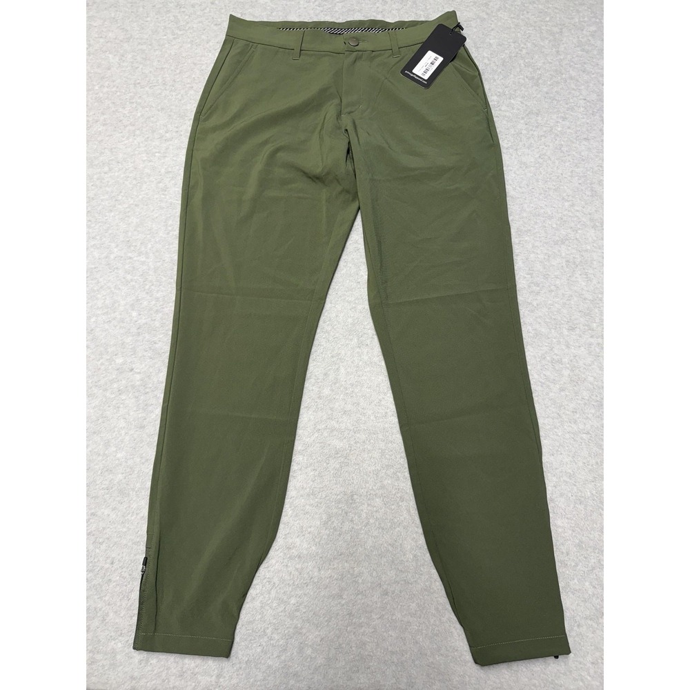 Primo Jogger Pants Mens 31 Green Woven Slim Tapered Stretch Zip Pocket Golf